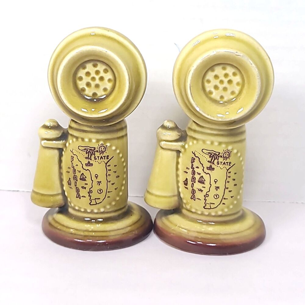 Vintage Florida Souvenir Salt and Pepper Telephones Made In Japan 1950’s